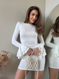 Autumn 2025 New Hottie Tight-Bathed Dress Female Feeling Folding Lotus Leaf Side Long-Sleeved Dress 68HZ