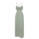 2025 Summer New Summer Solid Color Sling Dress Women's Sexy Hollow Open Back Dress 68HZ
