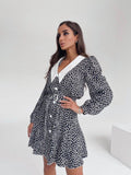 2025 Autumn Fashion Women's Bubble Sleeves Crumb Dress Commuting Short Skirt Long Sleeve A Dress Woman 68HZ