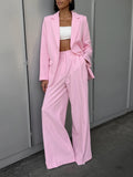 French Casual Long-Sleeved Blouse Wide-Footed Trouser Set Pink Autumn New Women's Two-Set 68HZ