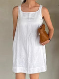White Cotton U-Neck Temperament High-Waisted Dress 2025 Autumn Fashion New Short Dress 68HZ