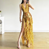 2025 Summer New Sexy Lotus Side Resort Hottie Hanging Neck Sling Skirt 68HZ
