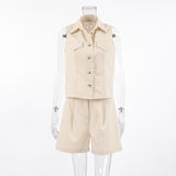 French Summer High-End Cotton Women's Clothing 2025 Niche Vest Shorts High Street Trend Fashion Casual Suit 68HZ