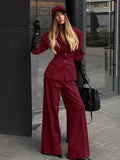 Autumn And Winter Vintage Wine Red Small Suit Trousers Two Sets Of Women's First Thin Commuting Suit Suit 68HZ