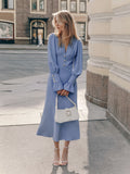 Fashion Design Sense V-Neck Dress 2025 Autumn Simple A-Dress Women's French Chiffon Mid-Long Dress 68HZ