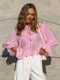 French Autumn New Bubble Sleeve Loose Tie With Tian Silk Shirt 2025 Fashion Top Woman 68HZ