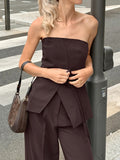 Spring And Summer Deep Brown Retro Style Bosom Design With Shoulder Straps Two Sets Of Fashion Casual Wear 68HZ