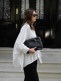 New Women's Commuting Design In Autumn 2025 Pure Cotton Open Forked Loose Cape Casual White Shirt 68HZ