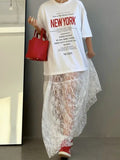 Spring And Summer New Loose Lace Jaclace High Waist Skirt 2025 Fashion Commuting Long Dress 68HZ