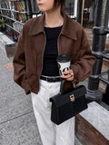 Autumn And Winter New Long-Sleeved Velvet Jacket Brown 2025 New Small Suit Zipper Jacket Women's Clothing 68HZ