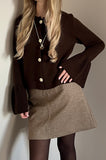 Spice Girl Horn Sleeve Knitted R-Shirt Spring And Autumn Round Collar Solid Color Long Sleeve Sweater Loose Thin Age Knitted Coat Woman 68HZ