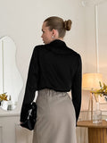 Autumn And Winter Fashion Casual Temperament Soft And Muted Color Butts With Black Long Sleeves Small Collar Classic Ladies Shirt 68HZ