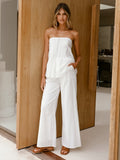 2025 Spring And Summer New White Casual Shoulder Trousers Fashion Set Braid Simple Commuter Women's Clothing 68HZ