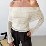 Spring And Summer Sexy Design Feeling A Word To Tie The Shoulder Sleeves Knitted T-Shirt Fashion Blouse Woman 68HZ