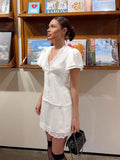 2026 Spring And Summer Women's Set Of Sleeves V Ribbon Sleeves V Ribbon Short Sleeve Short Dress Two-Sleeve 68HZ