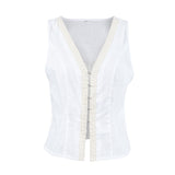 2025 Summer New Cotton Splicing Lace Jersey Sleeveless Top French Comfortable Simple Vest Vest 68HZ