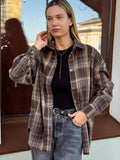 2025 Women's New Trend Chic Autumn Blouse Collar Long Plaid Shirt 68HZ
