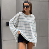 Autumn Design Thin Collar Striped Knitted Shirt Long Sleeve Loose Thin Shoulder Sleeve Leisure Top 68HZ