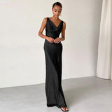 2025 Summer New Dress Ice Silk Dress Temperament Small Black Dress Inside The Sexy Bare Back Dress 68HZ