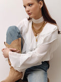 2025 Spring And Summer New Comfortable V Collar Lotus Side Long Sleeve Loose Shirt Design Sense Commuting Top 68HZ