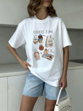 Small Design Cute Print Collar Front Shoulder Short-Sleeved T-Shirt Women Summer 2025 New White Top Girl 68HZ