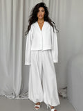 2025 Women's Autumn Solid Color V-Neck Long Sleeve Open-Leg Broad Leg Pants Two Sets Of Fashion Casual Set 68HZ