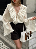 Fashion Design Sexy Perspective Loose V-Neck Shirt Long-Sleeved Shirt Women's 2025 New Products 68HZ