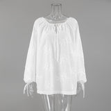 French Cotton Embroidered V-Neck Bubble Sleeve White Shirt 2025 Summer Fashion New Top Lady 68HZ