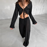 V-Neck Knitted With Lotle Leaf Side Umbilly Collar Trousers Set 2025 Autumn And Winter Fashion New Two-Piece Set 68HZ