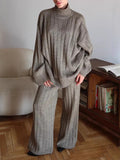 Autumn And Winter New Knitwear Set Of Femininity Gentle Wind Showing Thin Vertical Sweater Broad Leg Pants Two Sets Of Winter 68HZ
