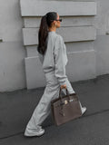 Autumn Fashion High-End Gray Knitting Without Velvet Loose Long Sleeve Trousers Casual Sportswear Set 68HZ