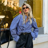 Autumn 2025 Fashion And Leisure Street Style Blue And White Stripes Loose Cardigan Shirt Senior Small Shirt 68HZ