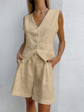 2025 Design Cotton Suit Vest Suit Women's Summer Leisure Sleeveless Vest Shorts Two-Set 68HZ