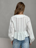French White Jabs Pure Cotton Leaves Edge V-Neck Shirt 2025 Summer Fashion New Top Woman 68HZ