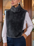 Women's Clothing Autumn And Winter New Solid Color Semi-High Collar Hairy Shoulders Sleeveless Top Dress Vest 68HZ