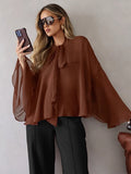 Loose Breathable Chiffon Top Woman 2025 Autumn New Shoulder Sleeves With Simple French Shirt 68HZ