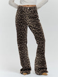 2025 Summer Retro Street Style Loose Low-Rise Leopard Trousers With Pure Cotton Wide-Footed Trousers Casual Trousers Women 68HZ