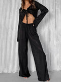 V-Neck Knitted With Lotle Leaf Side Umbilly Collar Trousers Set 2025 Autumn And Winter Fashion New Two-Piece Set 68HZ