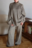 Autumn And Winter New Knitwear Set Of Femininity Gentle Wind Showing Thin Vertical Sweater Broad Leg Pants Two Sets Of Winter 68HZ