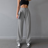 2025 Summer Women's Design Pressure Folding High-Waisted Straight Slack Women's French Commuting Suit Pants 68HZ