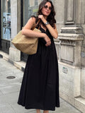 Black Cotton Flying Flying Sleeve Chicken Heart Collar A Casual Dress 2025 Spring And Summer Fashion New Long Dress Woman 68HZ