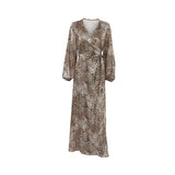 Leopard Print Color-Butt V-Neck Lantern Sleeve A Swing Temperament Dress 2025 Autumn Fashion New Long Dress Woman 68HZ