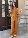 Fashion Solid Cotton Commuting V Collar Vest Trousers Two Sets Of Summer Casual Suit Women 68HZ