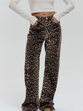2025 Summer Retro Street Style Loose Low-Rise Leopard Trousers With Pure Cotton Wide-Footed Trousers Casual Trousers Women 68HZ
