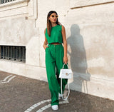 2025 Summer New Solid Sleeveless Vest Top Trousers Fashion Women's Two Sets Of Cotton Sets 68HZ