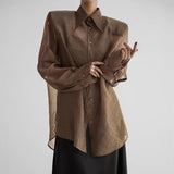 2025 Spring And Summer New Temperament Retro Perspective Yarn Loose Long-Sleeved Shirt Fashion Cardigan Woman 68HZ