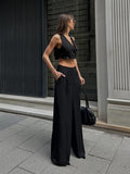 Summer Fashion Design Feel Sleeveless V Collar Umbilion Short Waist Broad-Footed Trousers Temperament Casual Takts Suit Woman 68HZ