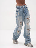 2025 Women's New Retro High Street Straight Trousers To Make Old Hole-In-Tight Street Jeans 68HZ