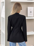 Women's Autumn Temperament Elegant Repair Waist Black Small Suit Commuting Design V Collar Suit Coat 68HZ