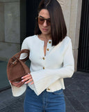 Spring And Autumn 2025 Retro Cardigan Horn Sleeves Waist Sweater Senior Sense Thin Short Knitted Shirt 68HZ